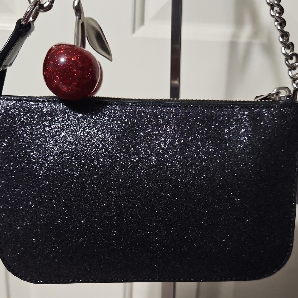 Coach NWT Nolita 19 Glittery Black Mini Bag with Unbranded Red Cherry Charm - Picture 5 of 8